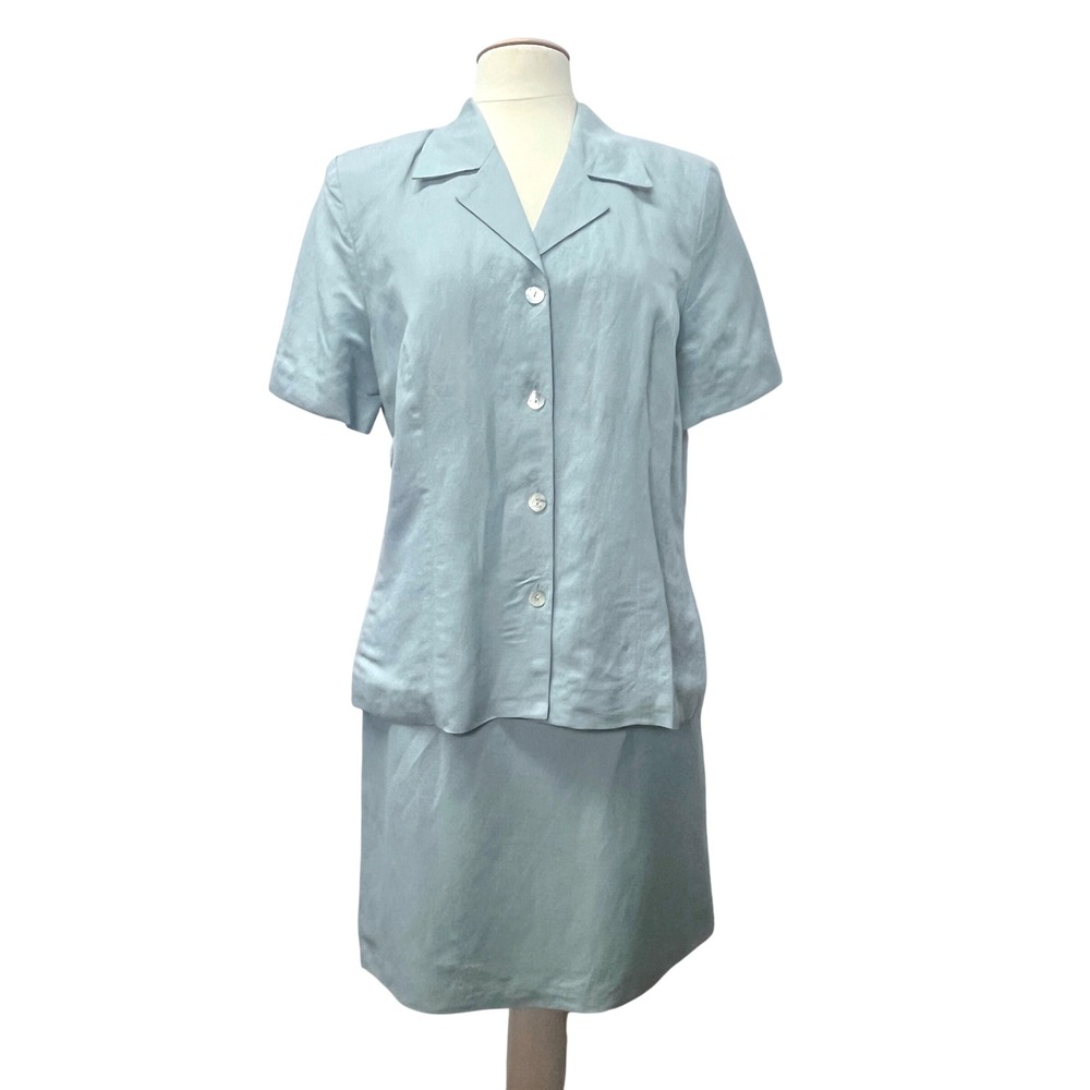 I.N. Studio Linen Women Skirt Suit Set Robins Egg Blue L 12 Minimal Classic Chic